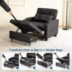 Fauteuil-lit convertible 3-en-1 moderne avec dossier réglable, port de charge USB, porte-gobelets et poches latérales pour chambre ou salon