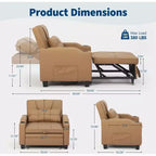 Fauteuil-lit convertible 3-en-1 moderne avec dossier réglable, port de charge USB, porte-gobelets et poches latérales pour chambre ou salon