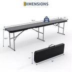 Banc pliant de 183 cm, banc pliant portable en plastique, siège pliable en PEHD avec poignée de transport, pour pique-nique, camping, jardin