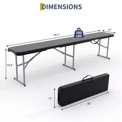 Banc pliant de 183 cm, banc pliant portable en plastique, siège pliable en PEHD avec poignée de transport, pour pique-nique, camping, jardin