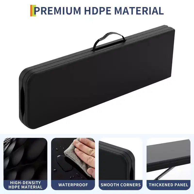 Banc pliant de 183 cm, banc pliant portable en plastique, siège pliable en PEHD avec poignée de transport, pour pique-nique, camping, jardin