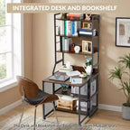 70 Bureau bibliothèque industriel 2-en-1 - Bureau de rangement en métal et bois avec grande étagère pour bureau à domicile, salon et petits espaces