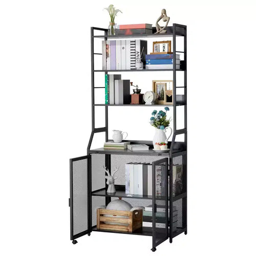 70 Industrial 2-in-1 Bookshelf Desk - Metal and Wood Storage Desk with Tall Bookcase for Home Office, Living Room and Small Spaces
