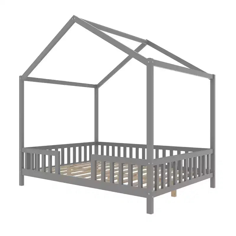 Luxystar Cadre de lit Montessori complet en forme de maison basse avec rideaux