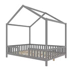 Luxystar Cadre de lit Montessori complet en forme de maison basse avec rideaux