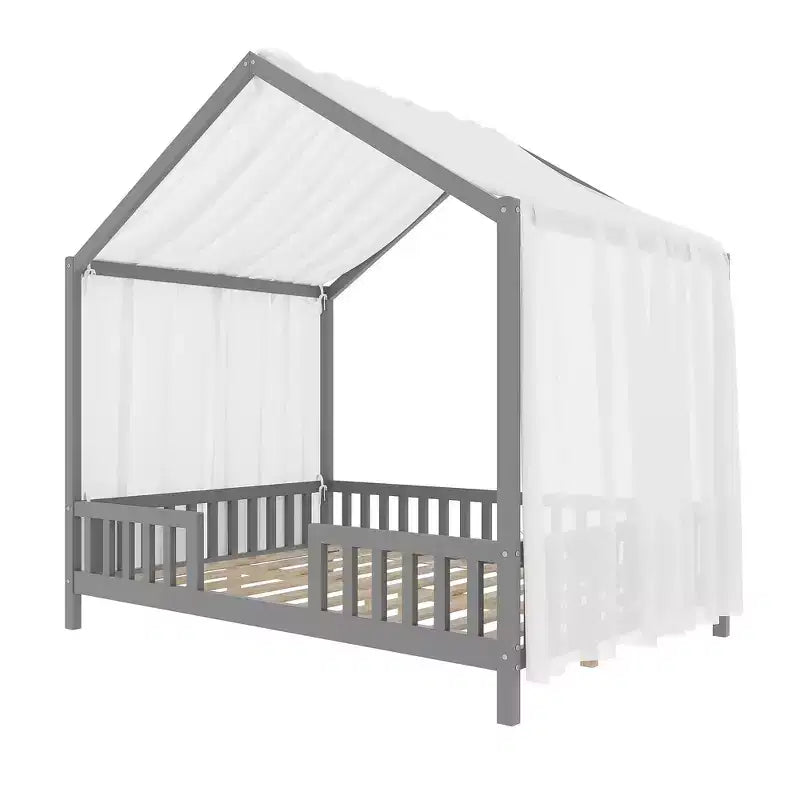 Luxystar Cadre de lit Montessori complet en forme de maison basse avec rideaux