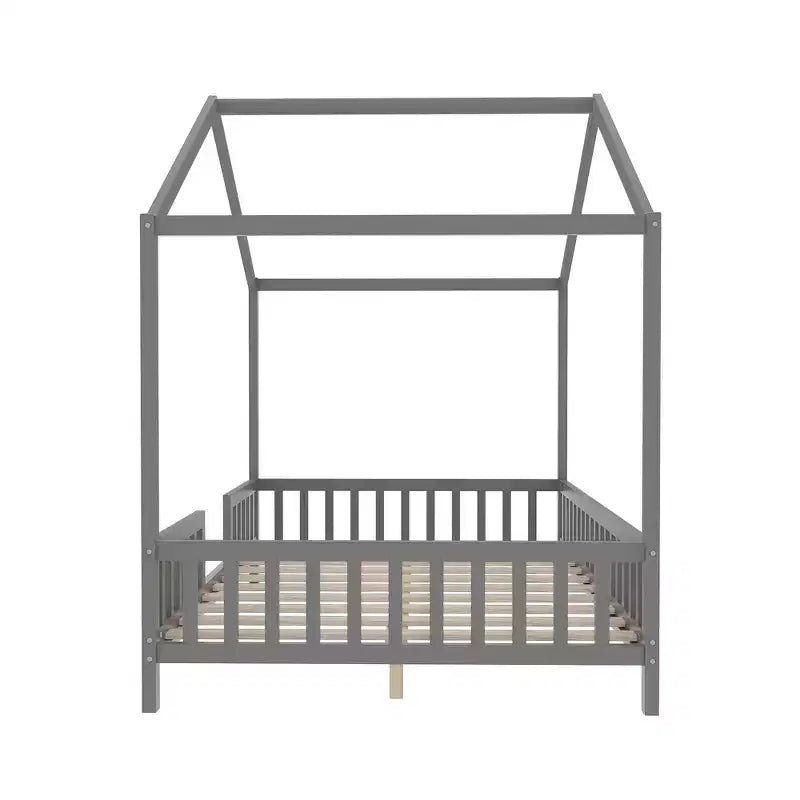 Luxystar Cadre de lit Montessori complet en forme de maison basse avec rideaux