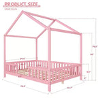 Luxystar Cadre de lit Montessori complet en forme de maison basse avec rideaux