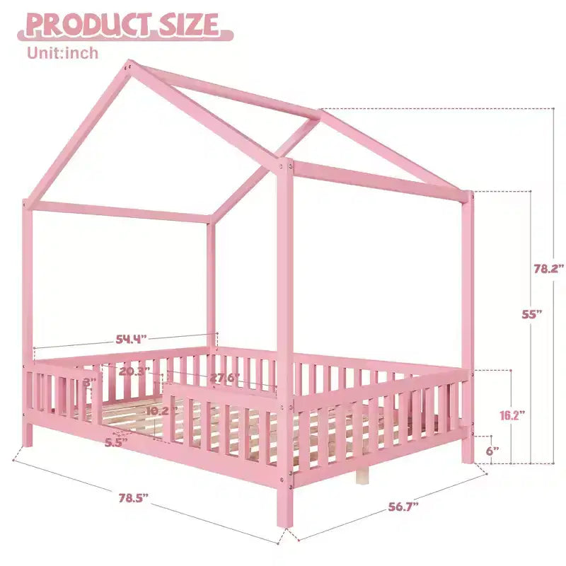 Luxystar Cadre de lit Montessori complet en forme de maison basse avec rideaux