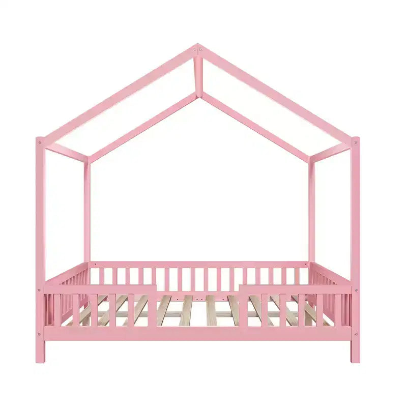 Luxystar Cadre de lit Montessori complet en forme de maison basse avec rideaux