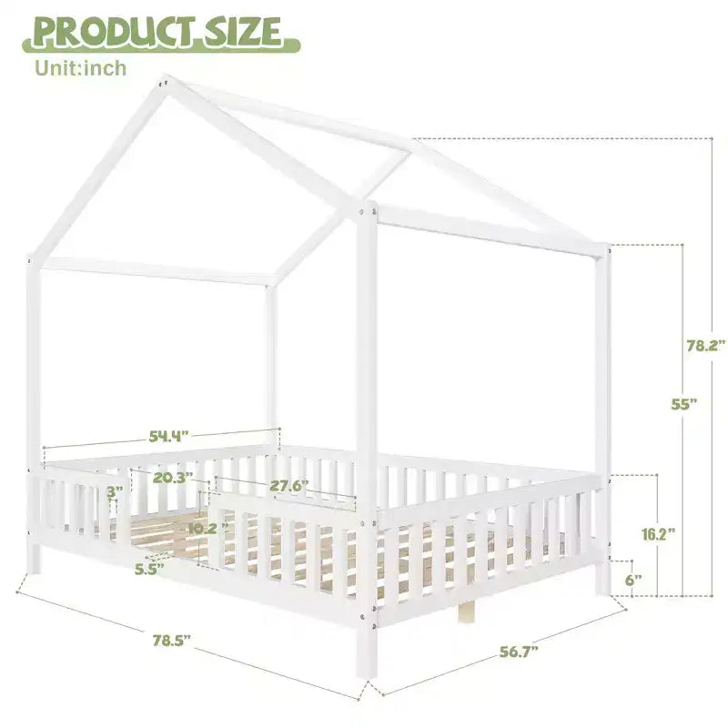 Luxystar Cadre de lit Montessori complet en forme de maison basse avec rideaux
