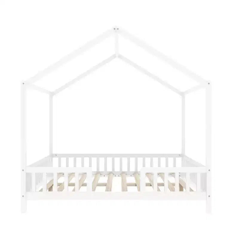 Luxystar Cadre de lit Montessori complet en forme de maison basse avec rideaux