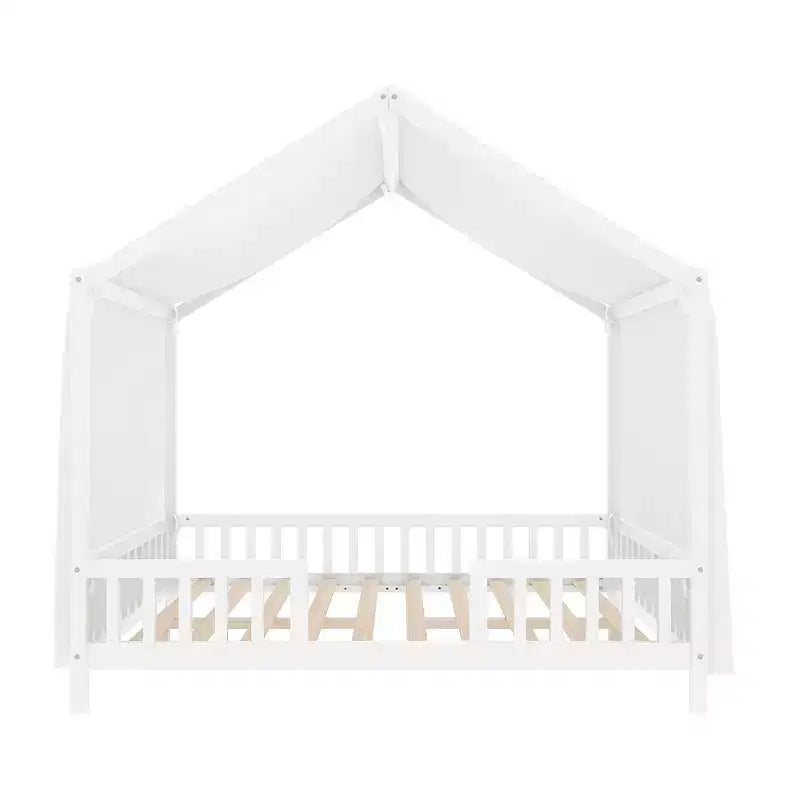 Luxystar Cadre de lit Montessori complet en forme de maison basse avec rideaux