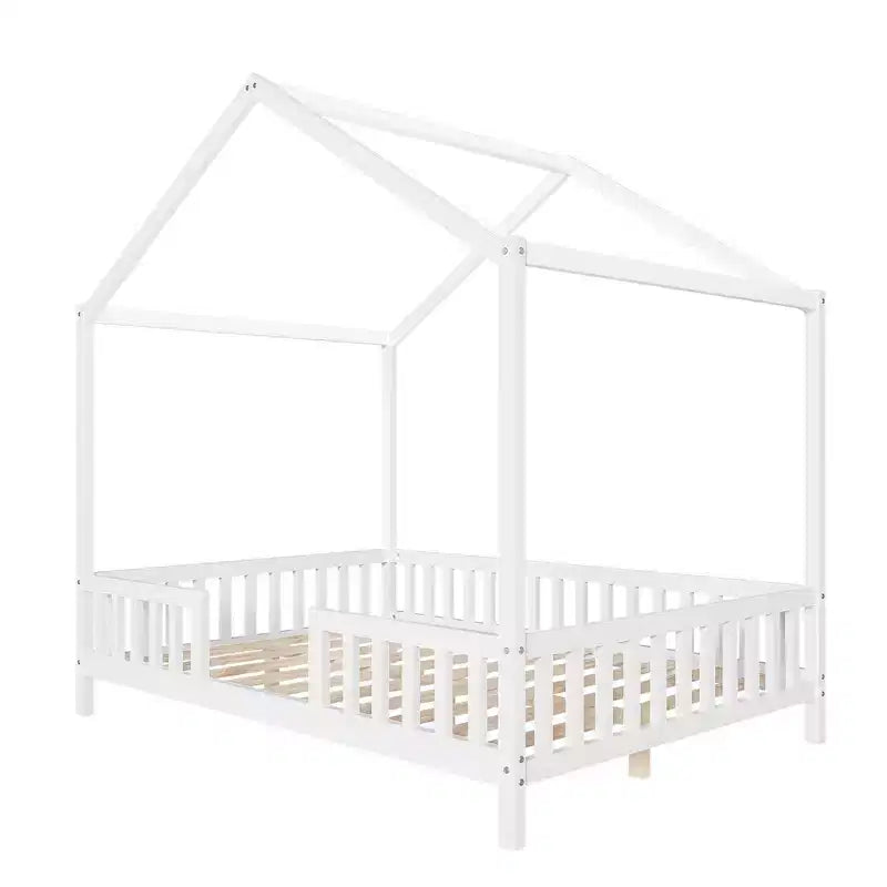 Luxystar Cadre de lit Montessori complet en forme de maison basse avec rideaux