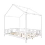 Luxystar Cadre de lit Montessori complet en forme de maison basse avec rideaux