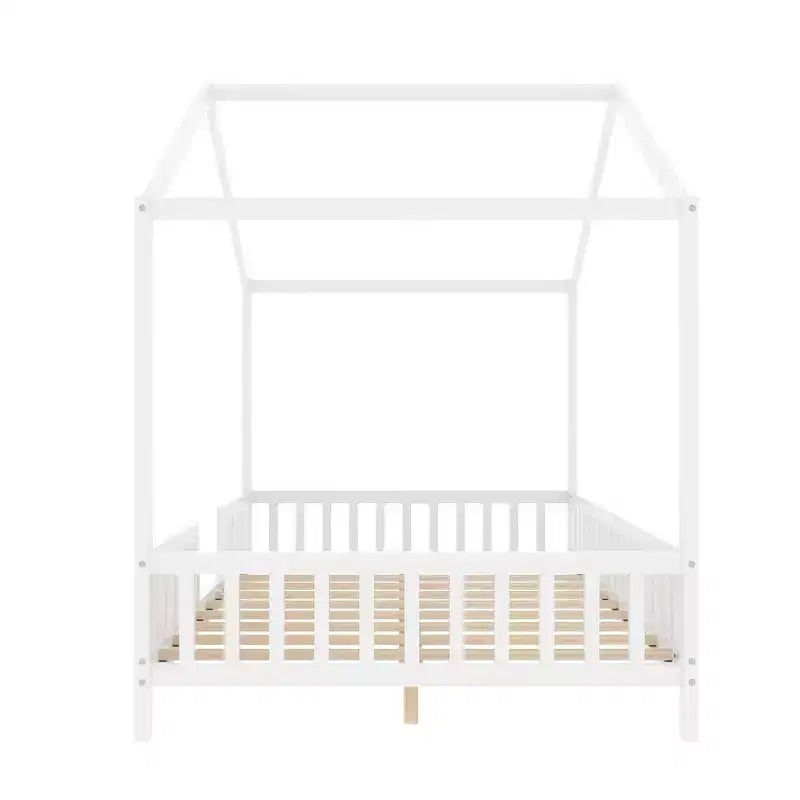 Luxystar Cadre de lit Montessori complet en forme de maison basse avec rideaux