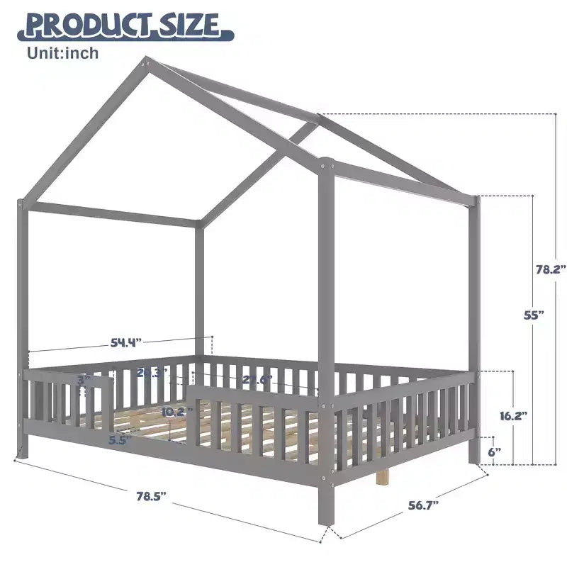 Luxystar Cadre de lit Montessori complet en forme de maison basse avec rideaux