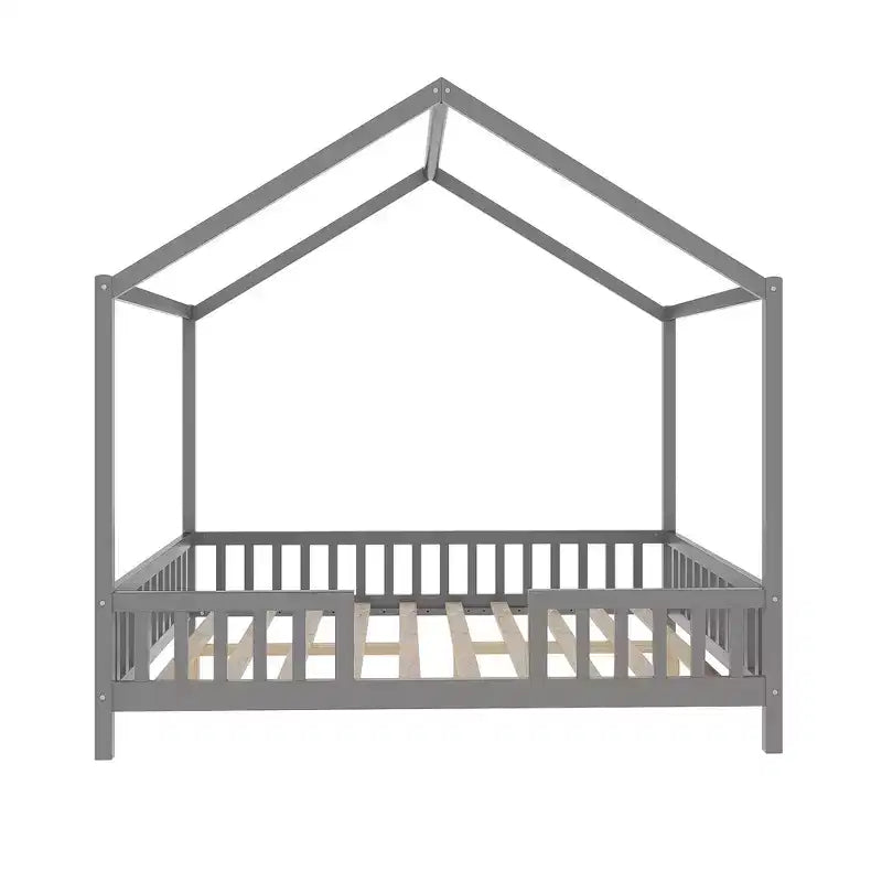 Luxystar Cadre de lit Montessori complet en forme de maison basse avec rideaux