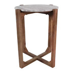 Table basse et d'appoint classique ronde pour petits espaces - Plateau en marbre et base en métal pour le salon, la chambre et la décoration intérieure - 22, Ivoire et Gris
