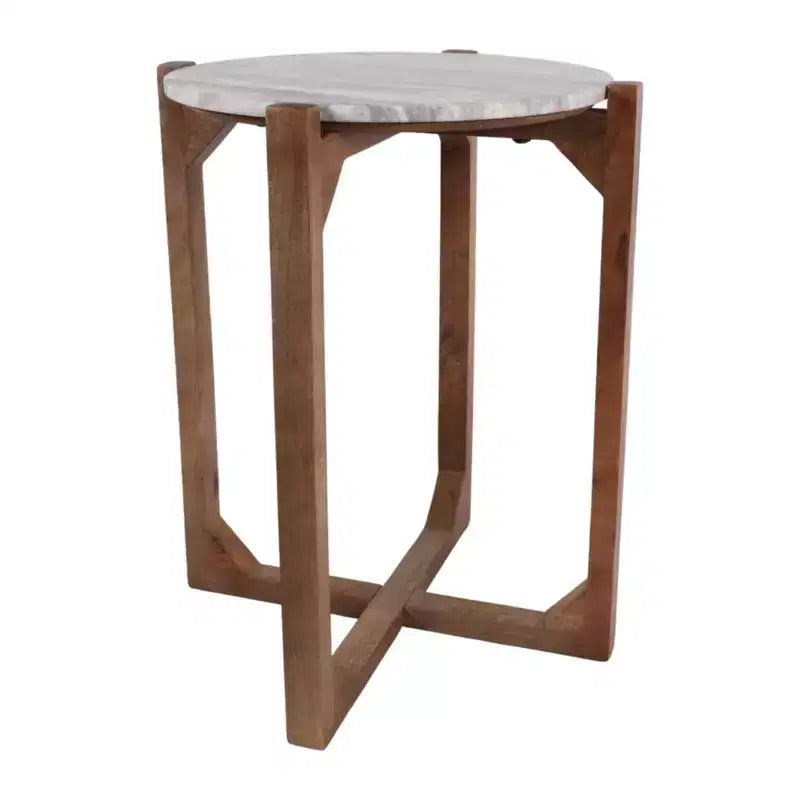 Table basse et d'appoint classique ronde pour petits espaces - Plateau en marbre et base en métal pour le salon, la chambre et la décoration intérieure - 22, Ivoire et Gris