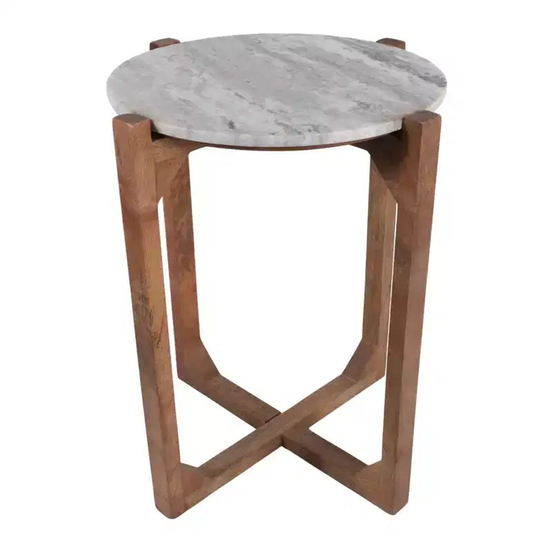 Table basse et d'appoint classique ronde pour petits espaces - Plateau en marbre et base en métal pour le salon, la chambre et la décoration intérieure - 22, Ivoire et Gris