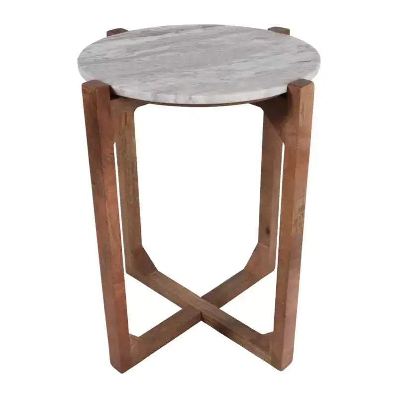 Table basse et d'appoint classique ronde pour petits espaces - Plateau en marbre et base en métal pour le salon, la chambre et la décoration intérieure - 22, Ivoire et Gris