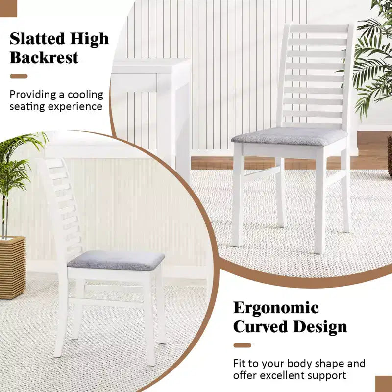 Costway Lot de 2/4 Chaises de Salle à Manger Modernes, Chaises de Cuisine avec Pieds en Bois d'Hévéa et Dossier à Lattes Marron/Blanc