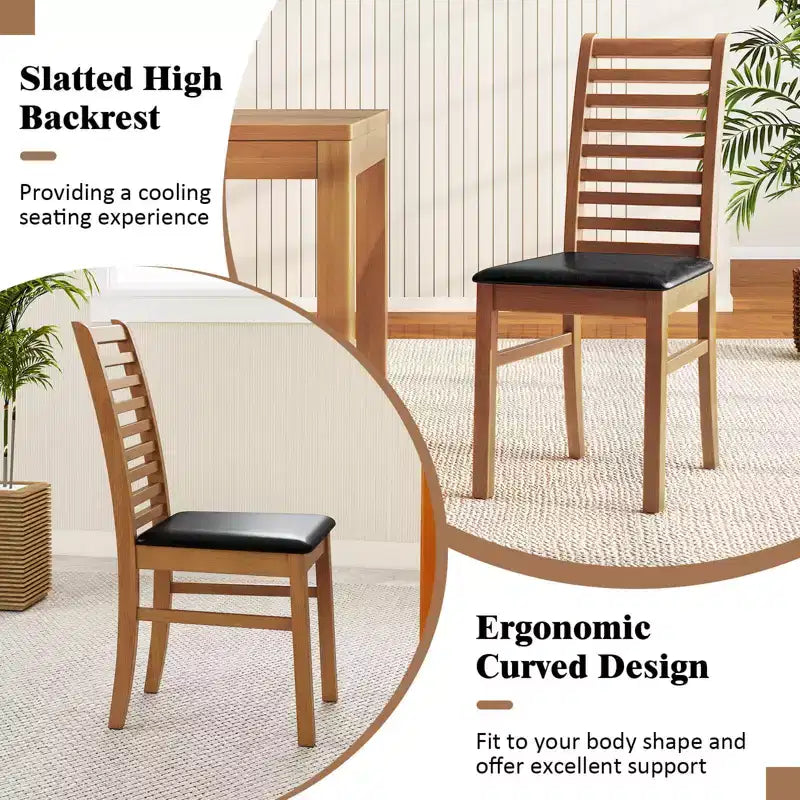 Costway Lot de 2/4 Chaises de Salle à Manger Modernes, Chaises de Cuisine avec Pieds en Bois d'Hévéa et Dossier à Lattes Marron/Blanc