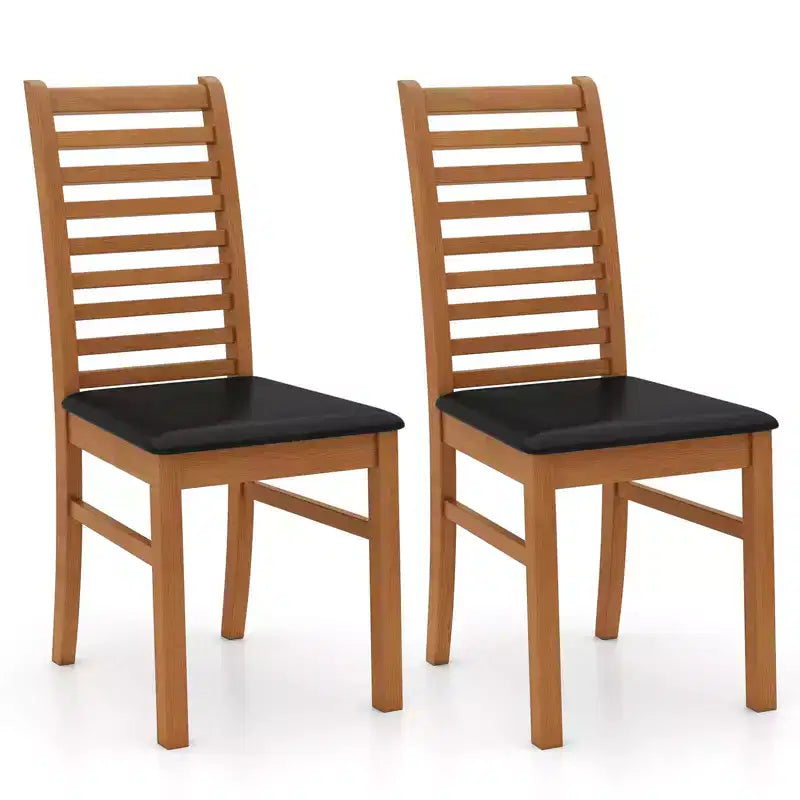 Costway Modern Dining Chair Set of 2/4 Kitchen Chair with Rubber Wood Legs & Slatted Backrest Brown/White