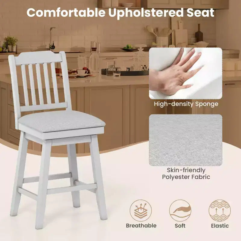 Tabourets de bar Costway de 63,5 cm (25 po), lot de 2 ou 4, avec dossier à lattes, siège rembourré et repose-pieds