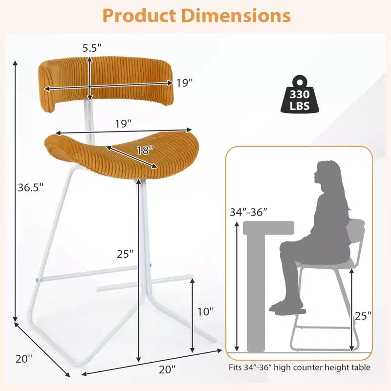Tabourets de bar Costway (lot de 2) avec dossier incurvé, assise rembourrée, pieds en métal, repose-pieds
