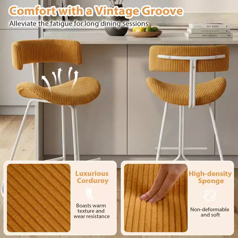 Tabourets de bar Costway (lot de 2) avec dossier incurvé, assise rembourrée, pieds en métal, repose-pieds
