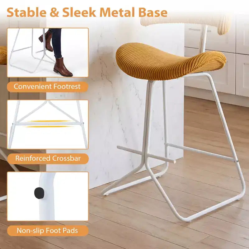 Tabourets de bar Costway (lot de 2) avec dossier incurvé, assise rembourrée, pieds en métal, repose-pieds
