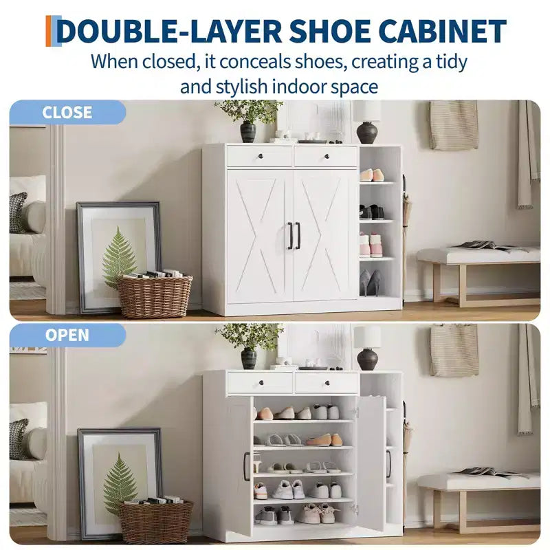 Meuble de Rangement pour Chaussures, Meuble à Chaussures de Ferme à 5 Niveaux avec 2 Portes Coulissantes et 4 Casiers, Organisateur d'Entrée pour Couloir, Hall, Rustique
