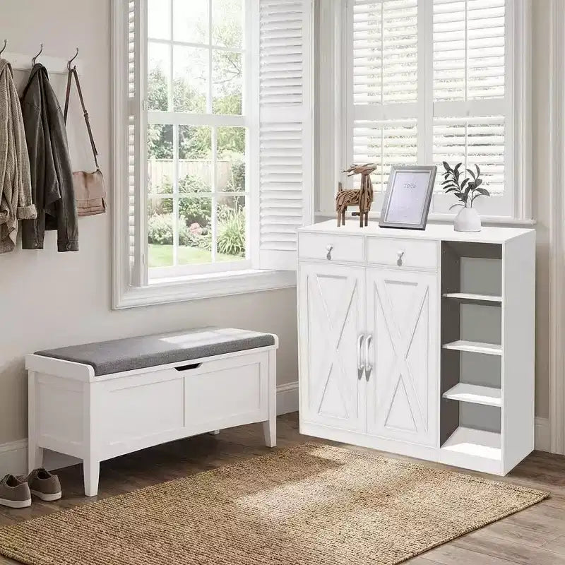Meuble de Rangement pour Chaussures, Meuble à Chaussures de Ferme à 5 Niveaux avec 2 Portes Coulissantes et 4 Casiers, Organisateur d'Entrée pour Couloir, Hall, Rustique