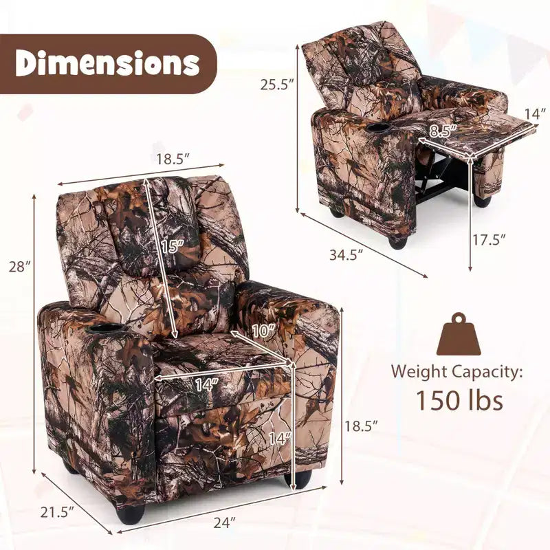 Fauteuil inclinable pour enfants Costway avec porte-gobelet, dossier et repose-pieds réglables pour garçons et filles Rose+Blanc/Multicolore/Zèbre/Camouflage/Marron/Gris/Rose