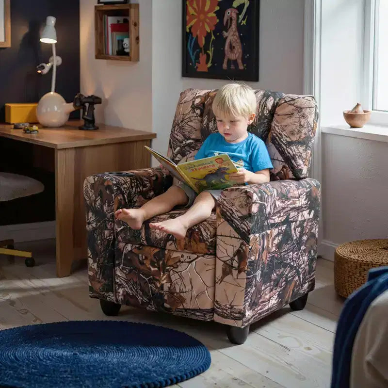 Fauteuil inclinable pour enfants Costway avec porte-gobelet, dossier et repose-pieds réglables pour garçons et filles Rose+Blanc/Multicolore/Zèbre/Camouflage/Marron/Gris/Rose