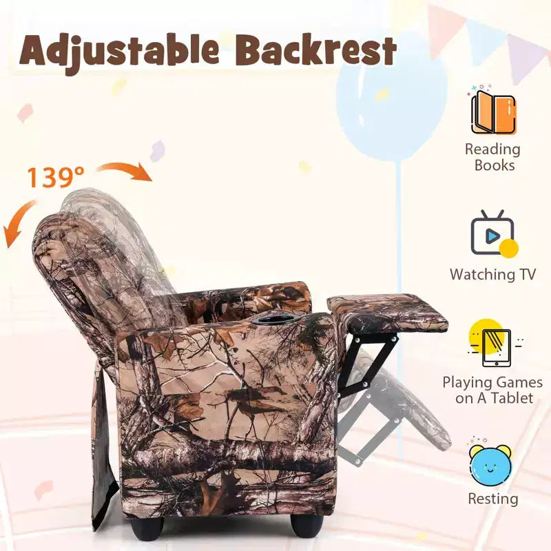 Fauteuil inclinable pour enfants Costway avec porte-gobelet, dossier et repose-pieds réglables pour garçons et filles Rose+Blanc/Multicolore/Zèbre/Camouflage/Marron/Gris/Rose