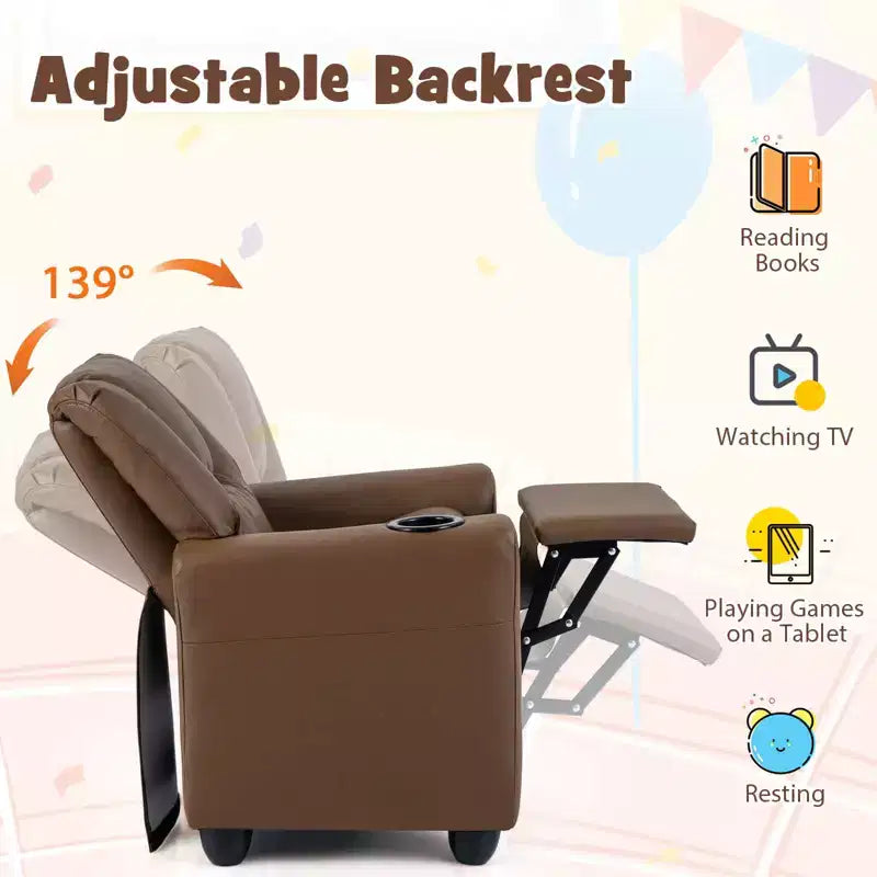Fauteuil inclinable pour enfants Costway avec porte-gobelet, dossier et repose-pieds réglables pour garçons et filles Rose+Blanc/Multicolore/Zèbre/Camouflage/Marron/Gris/Rose