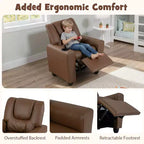 Fauteuil inclinable pour enfants Costway avec porte-gobelet, dossier et repose-pieds réglables pour garçons et filles Rose+Blanc/Multicolore/Zèbre/Camouflage/Marron/Gris/Rose