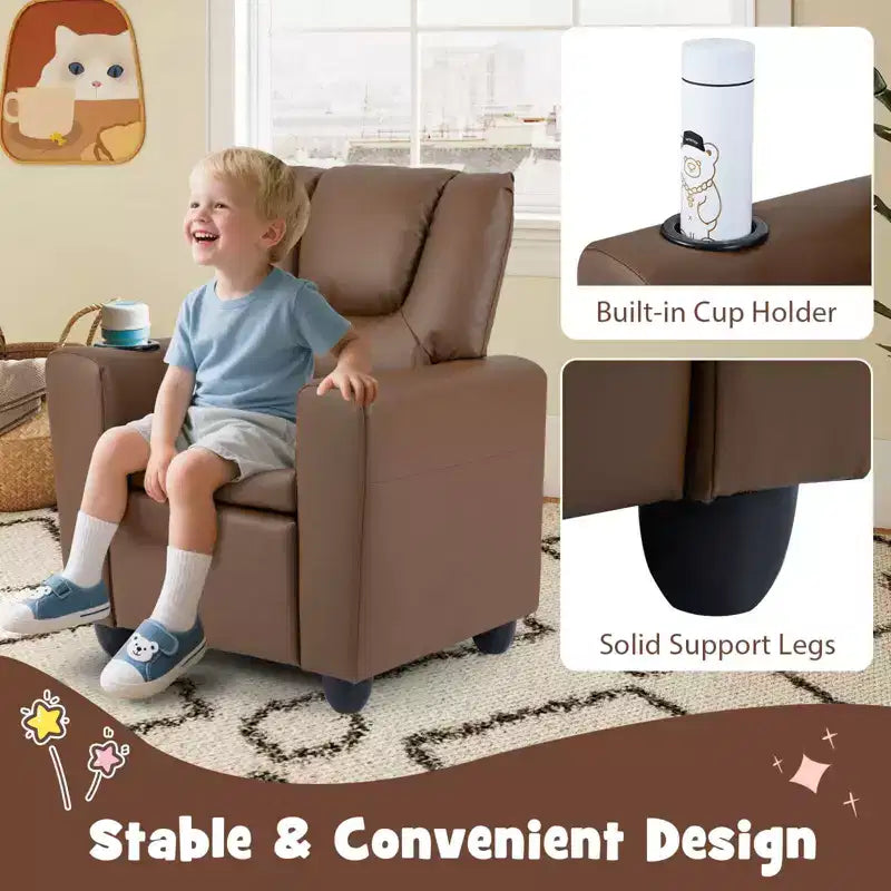Fauteuil inclinable pour enfants Costway avec porte-gobelet, dossier et repose-pieds réglables pour garçons et filles Rose+Blanc/Multicolore/Zèbre/Camouflage/Marron/Gris/Rose