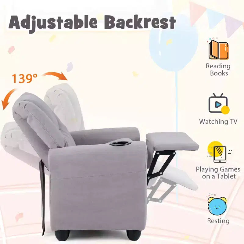 Fauteuil inclinable pour enfants Costway avec porte-gobelet, dossier et repose-pieds réglables pour garçons et filles Rose+Blanc/Multicolore/Zèbre/Camouflage/Marron/Gris/Rose