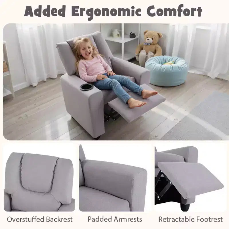 Fauteuil inclinable pour enfants Costway avec porte-gobelet, dossier et repose-pieds réglables pour garçons et filles Rose+Blanc/Multicolore/Zèbre/Camouflage/Marron/Gris/Rose