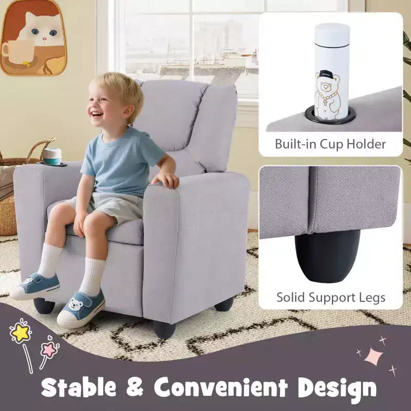 Fauteuil inclinable pour enfants Costway avec porte-gobelet, dossier et repose-pieds réglables pour garçons et filles Rose+Blanc/Multicolore/Zèbre/Camouflage/Marron/Gris/Rose