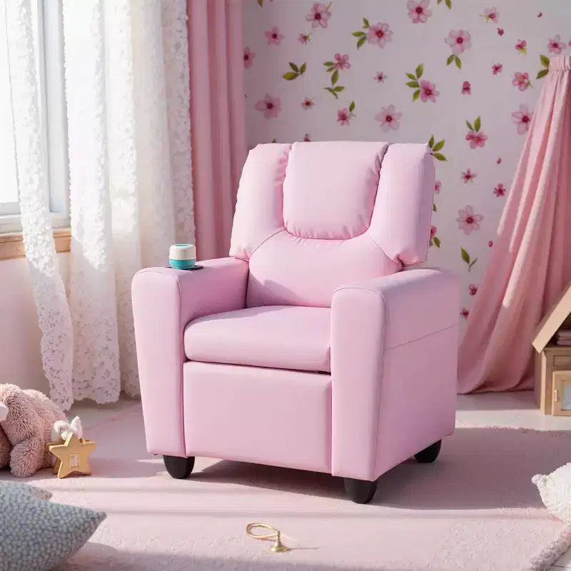 Fauteuil inclinable pour enfants Costway avec porte-gobelet, dossier et repose-pieds réglables pour garçons et filles Rose+Blanc/Multicolore/Zèbre/Camouflage/Marron/Gris/Rose