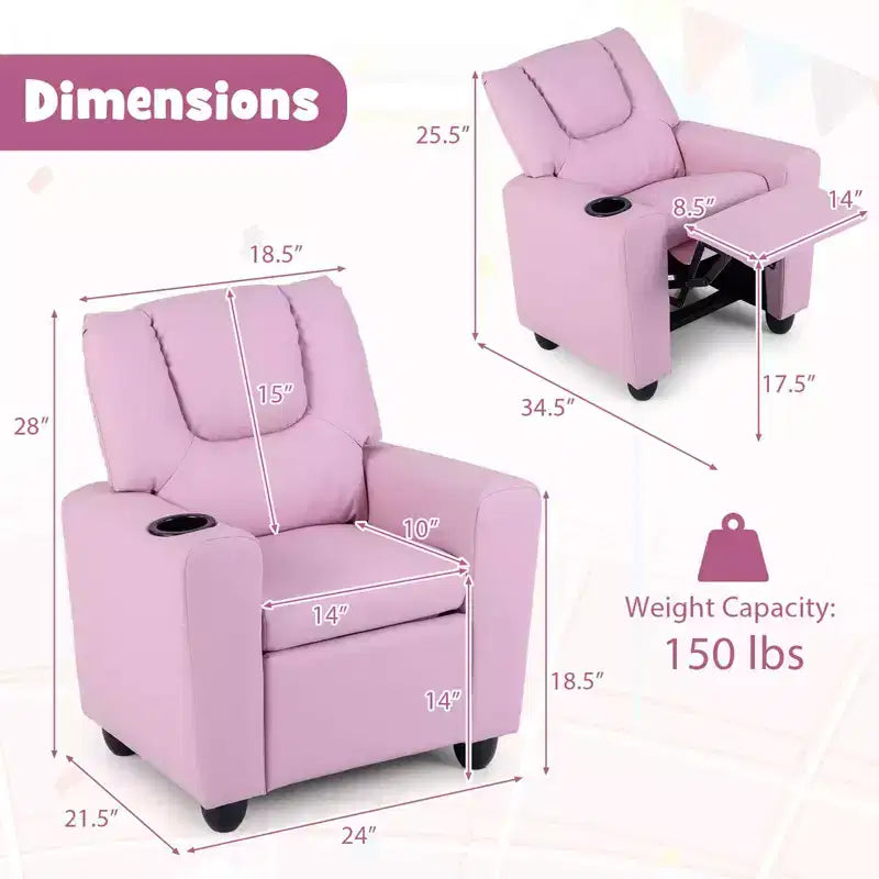 Fauteuil inclinable pour enfants Costway avec porte-gobelet, dossier et repose-pieds réglables pour garçons et filles Rose+Blanc/Multicolore/Zèbre/Camouflage/Marron/Gris/Rose