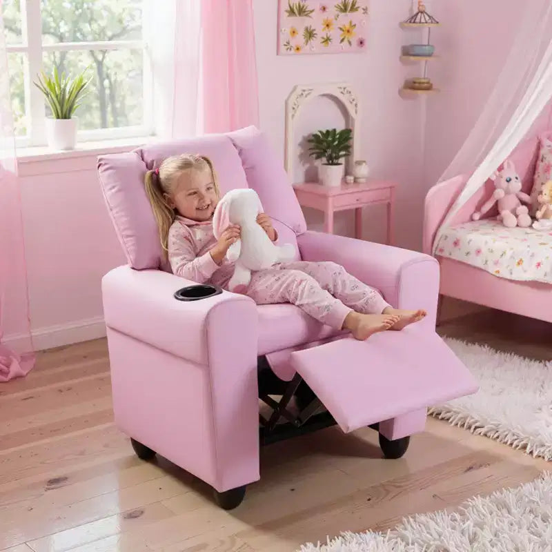 Fauteuil inclinable pour enfants Costway avec porte-gobelet, dossier et repose-pieds réglables pour garçons et filles Rose+Blanc/Multicolore/Zèbre/Camouflage/Marron/Gris/Rose