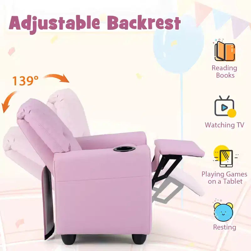 Fauteuil inclinable pour enfants Costway avec porte-gobelet, dossier et repose-pieds réglables pour garçons et filles Rose+Blanc/Multicolore/Zèbre/Camouflage/Marron/Gris/Rose