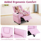 Fauteuil inclinable pour enfants Costway avec porte-gobelet, dossier et repose-pieds réglables pour garçons et filles Rose+Blanc/Multicolore/Zèbre/Camouflage/Marron/Gris/Rose