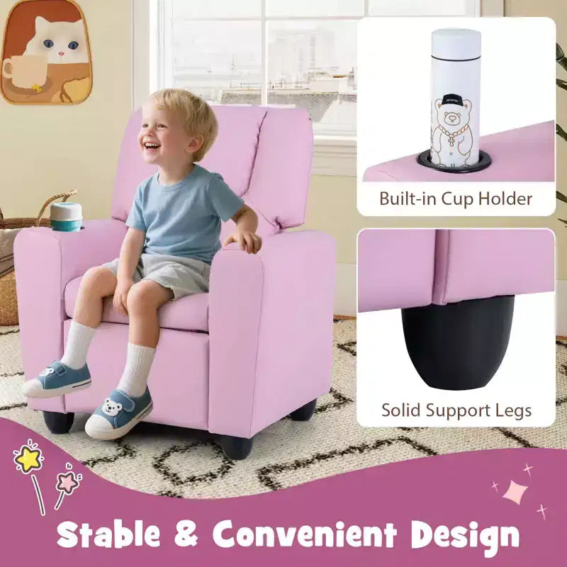 Fauteuil inclinable pour enfants Costway avec porte-gobelet, dossier et repose-pieds réglables pour garçons et filles Rose+Blanc/Multicolore/Zèbre/Camouflage/Marron/Gris/Rose